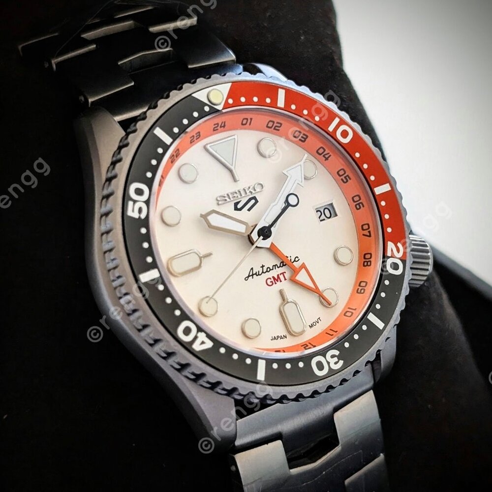 Full Titanium Automatic Gmt White Orange Diver 42… - image 8